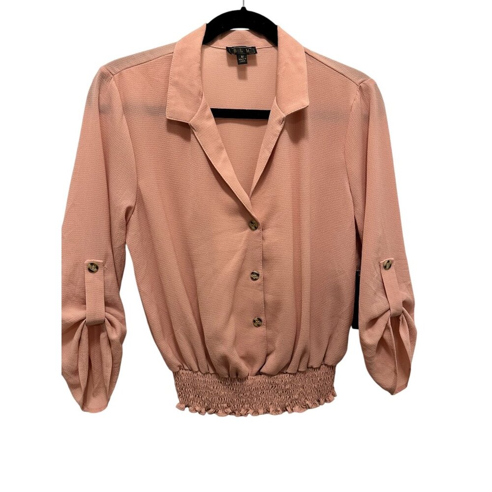 👗 2/$30 👗 New Mauve Pink Long Sleeve Blouse Cinched Waist Deep V-Neck sz M